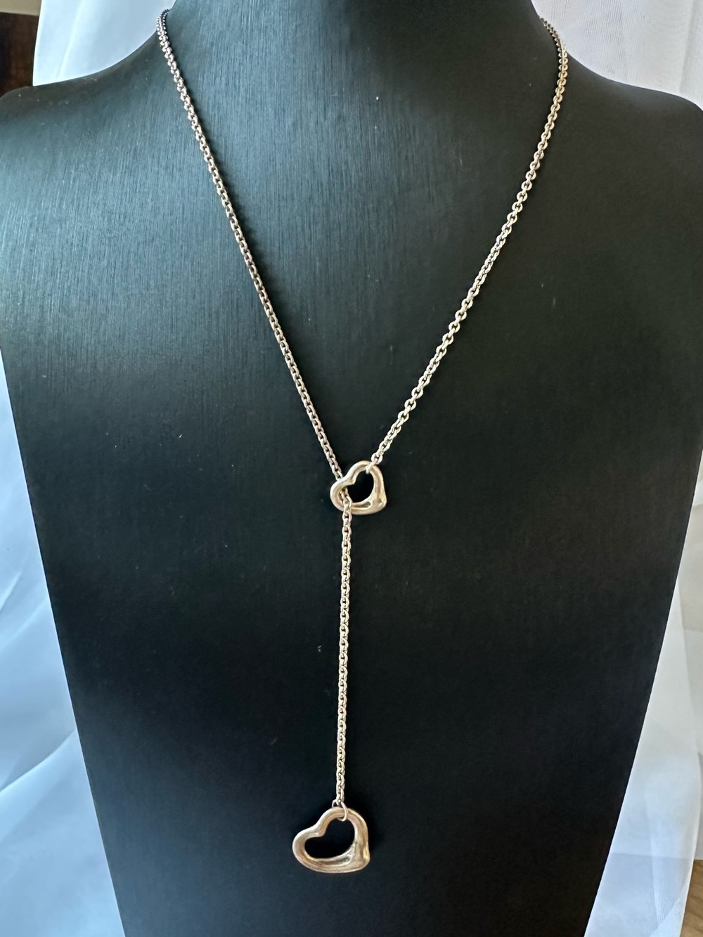Tiffany & Co. Silver Elsa Peretti Heart Lariat Necklace